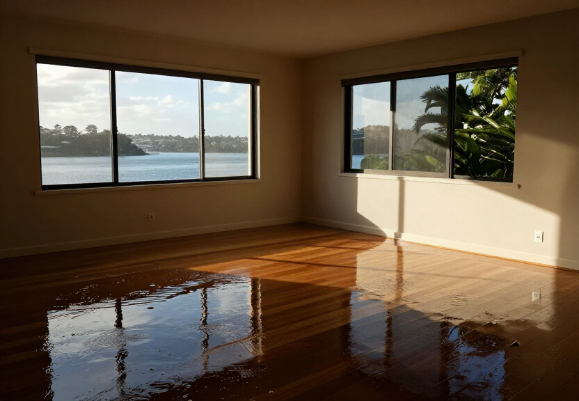 Flood damage in Elderslie living room before restoration